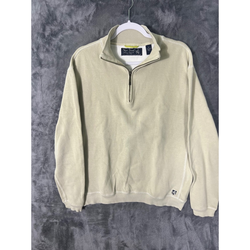Nat Nast Luxury Originals Mens Beige 100% Cotton Quarter Zip Pullover Sweater M